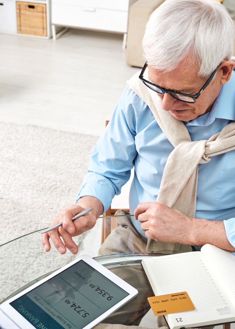 Business owner analyzing finances for debt refinancing