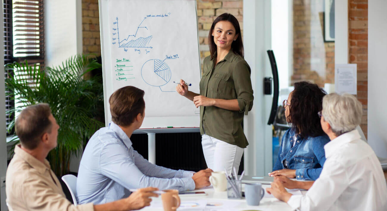 Business professionals discussing cash flow solutions